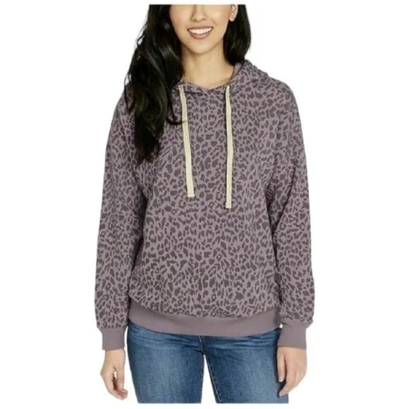 Buffalo David Bitton Leopard Drawstring Hoodie Women's XS Pull-on Sweatshirt NWT - Picture 2 of 9